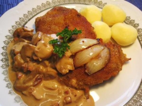 Paniertes Schnitzel mit Rahmchampion